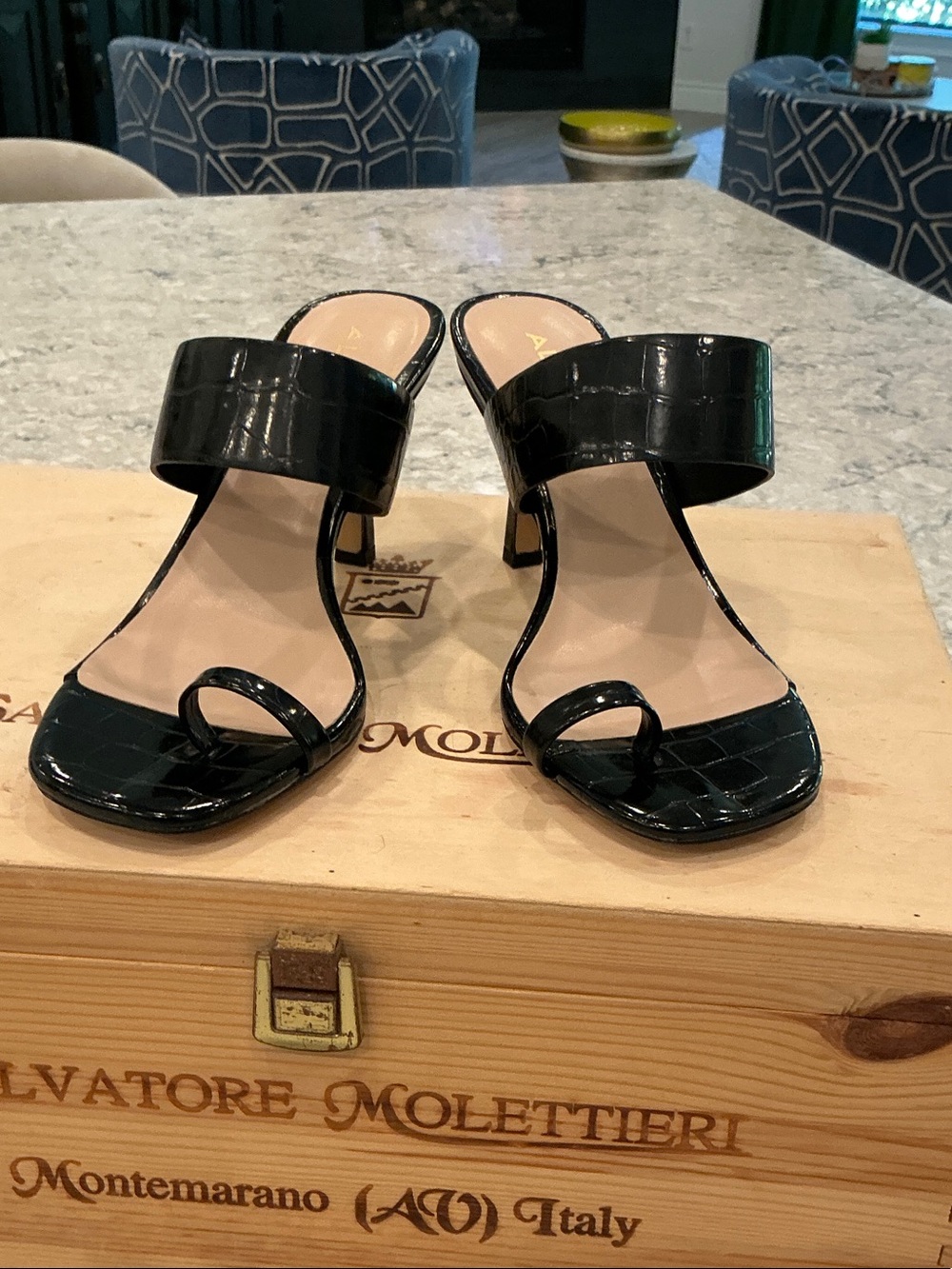 Aldo Black Patent Croc-Embossed Heeled Slide Sandals